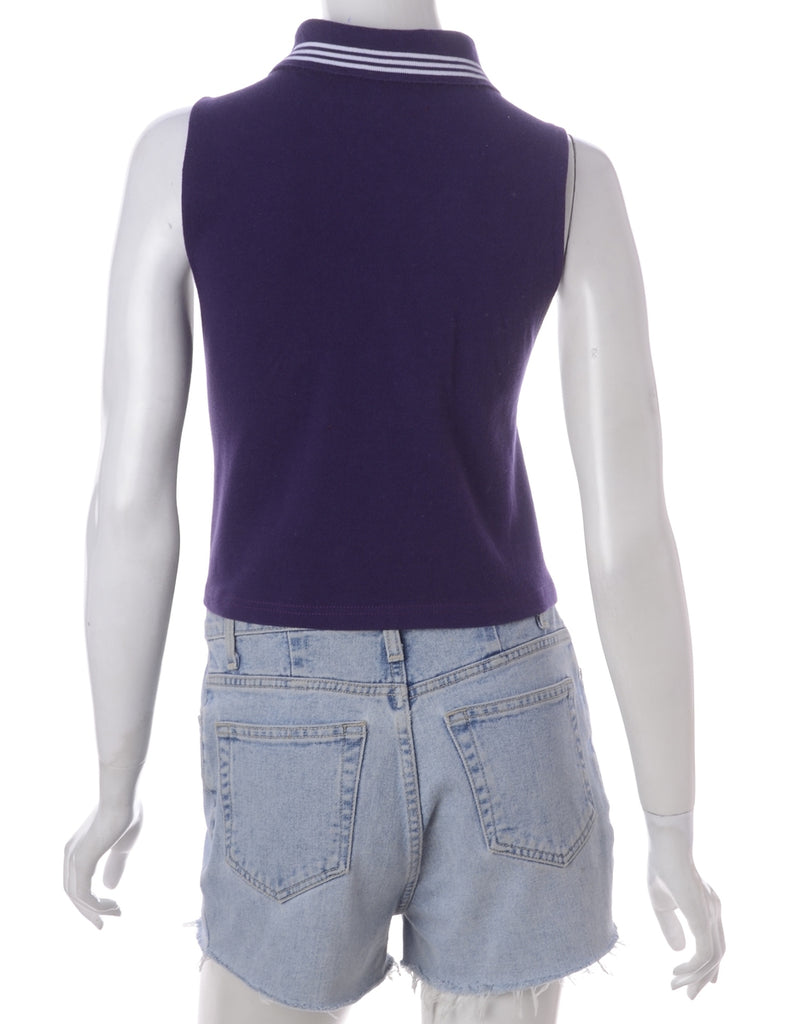Beyond Retro Label Eva Polo Vest Purple With A Button Front Neck - T-shirts - Beyond Retro