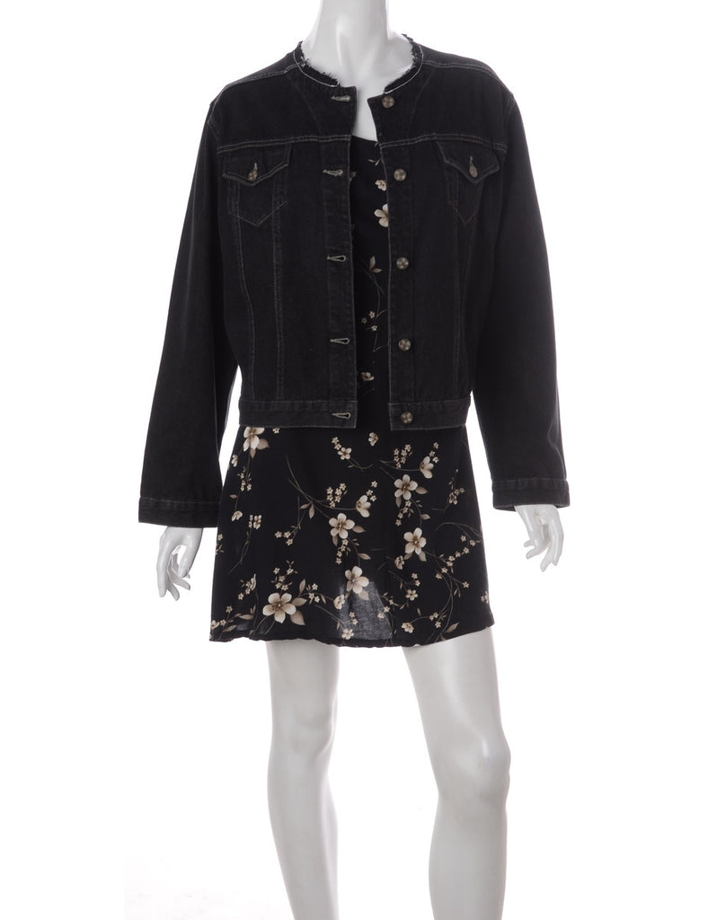 Label Black Collarless Denim Jacket - Jackets - Beyond Retro