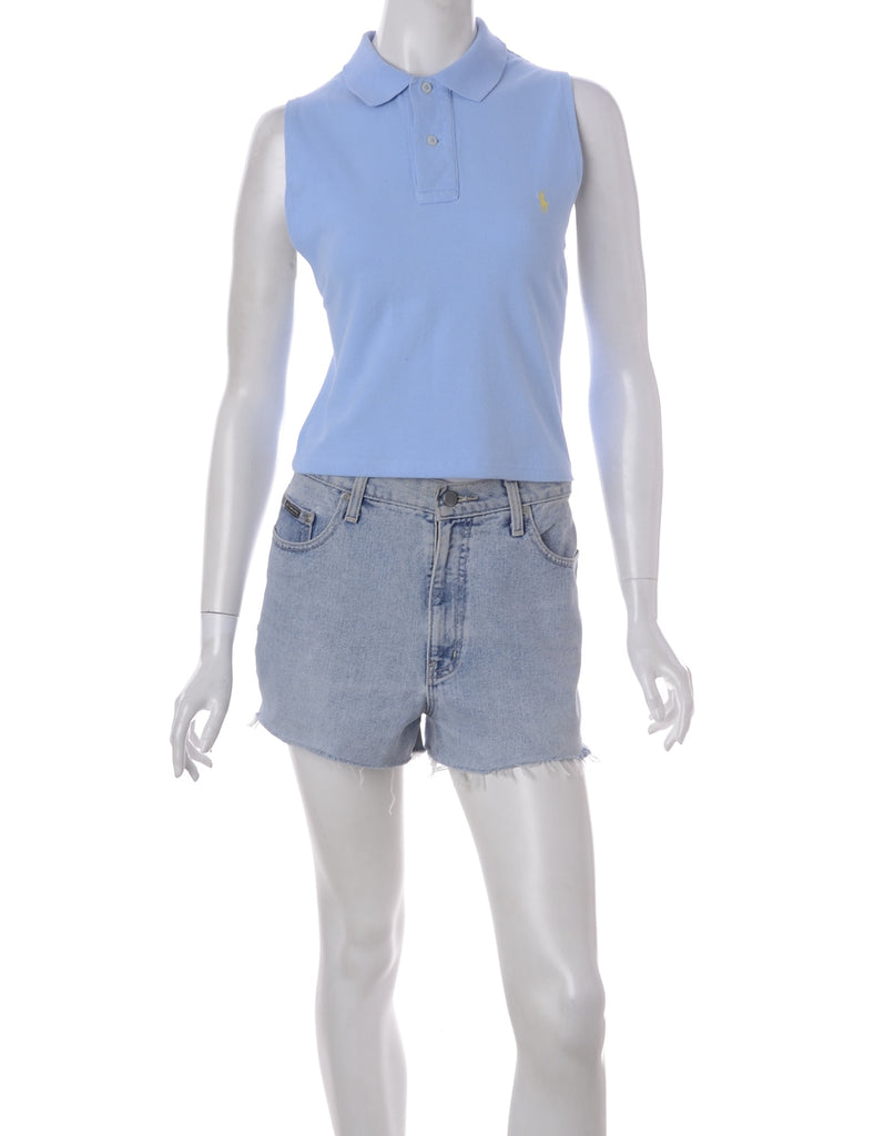 Beyond Retro Label Eva Polo Vest Light Blue With A Button Front Neck - T-shirts - Beyond Retro