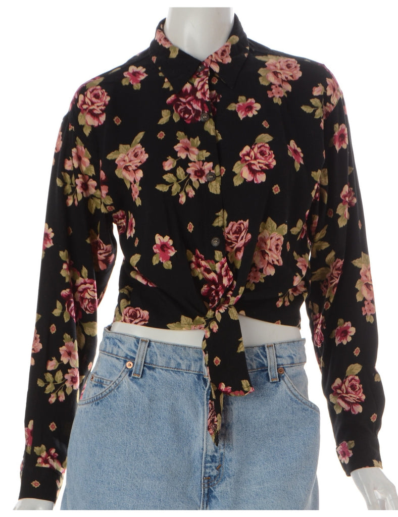 Label Jessie Cropped Patterned Shirt With Tie Front