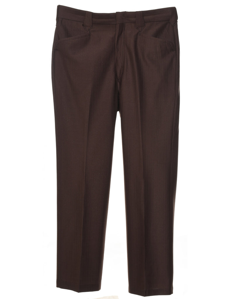 1970s Dark Brown Straight-Fit Suit Trousers - W34 L30
