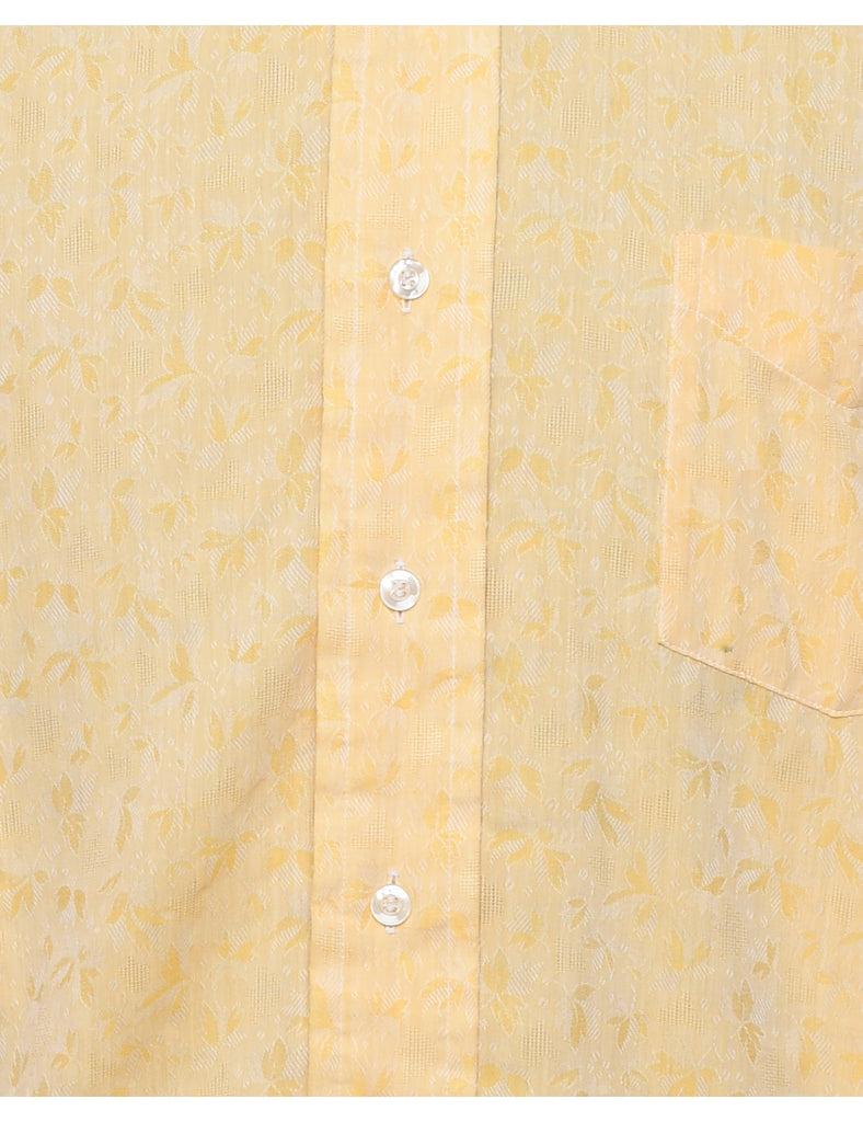 1970s Yellow Floral Print Shirt - M