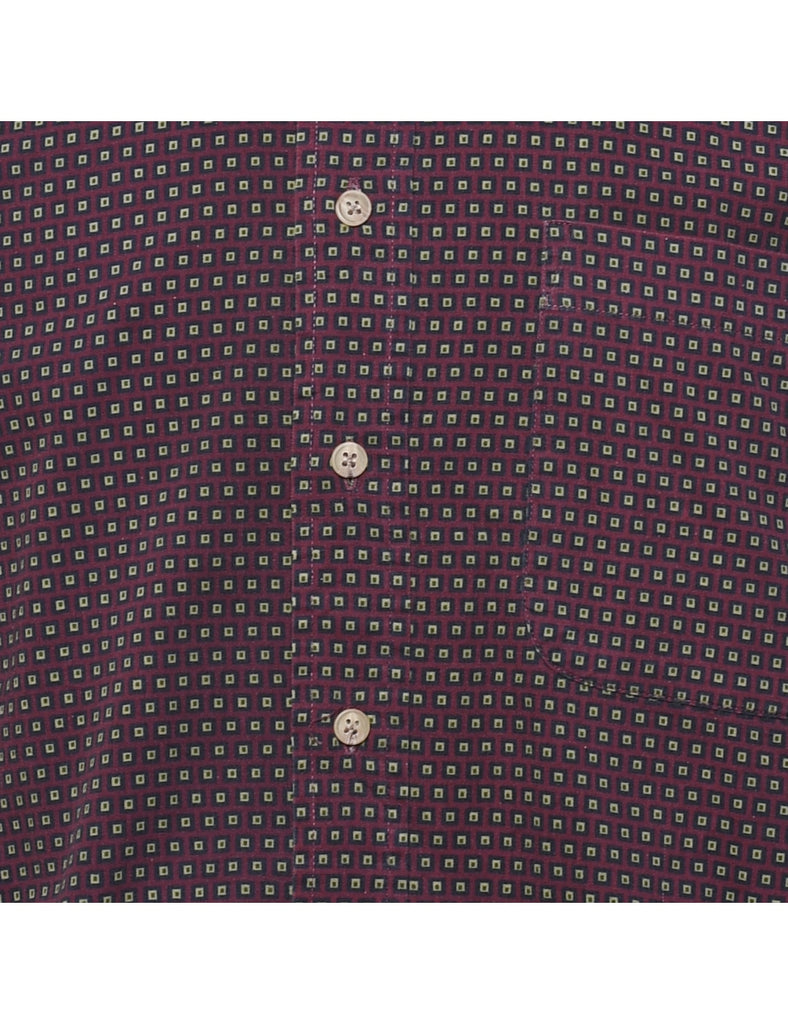 1990s Bill Blass Patterned Maroon Shirt - M