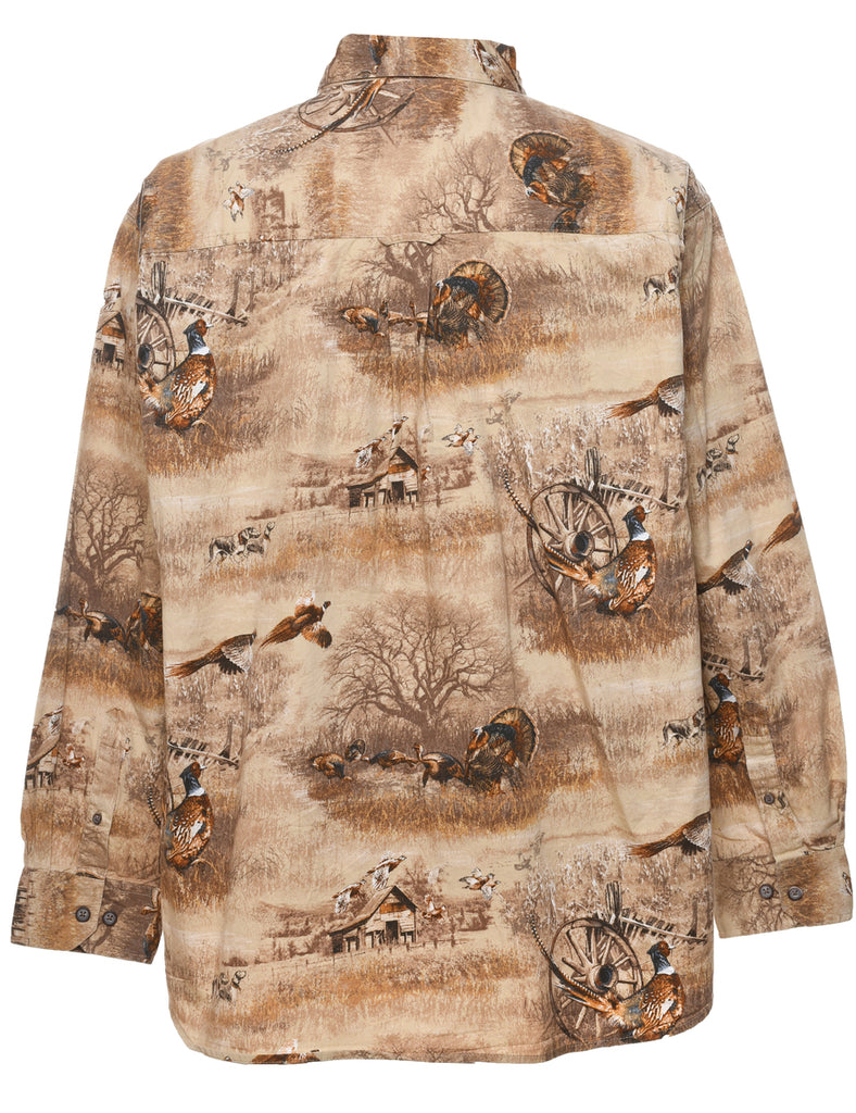 1990s Light Brown Animal Design Shirt - L