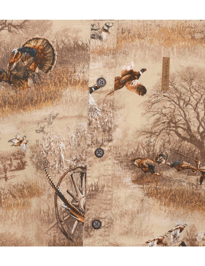 1990s Light Brown Animal Design Shirt - L
