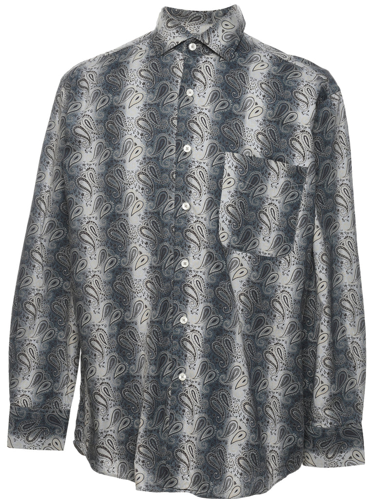 1990s Paisley Print Grey & White Shirt - M