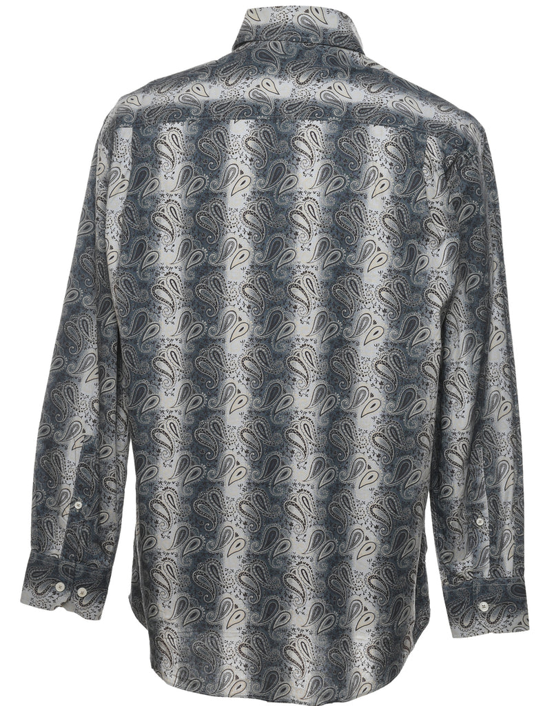 1990s Paisley Print Grey & White Shirt - M