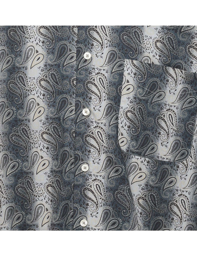 1990s Paisley Print Grey & White Shirt - M