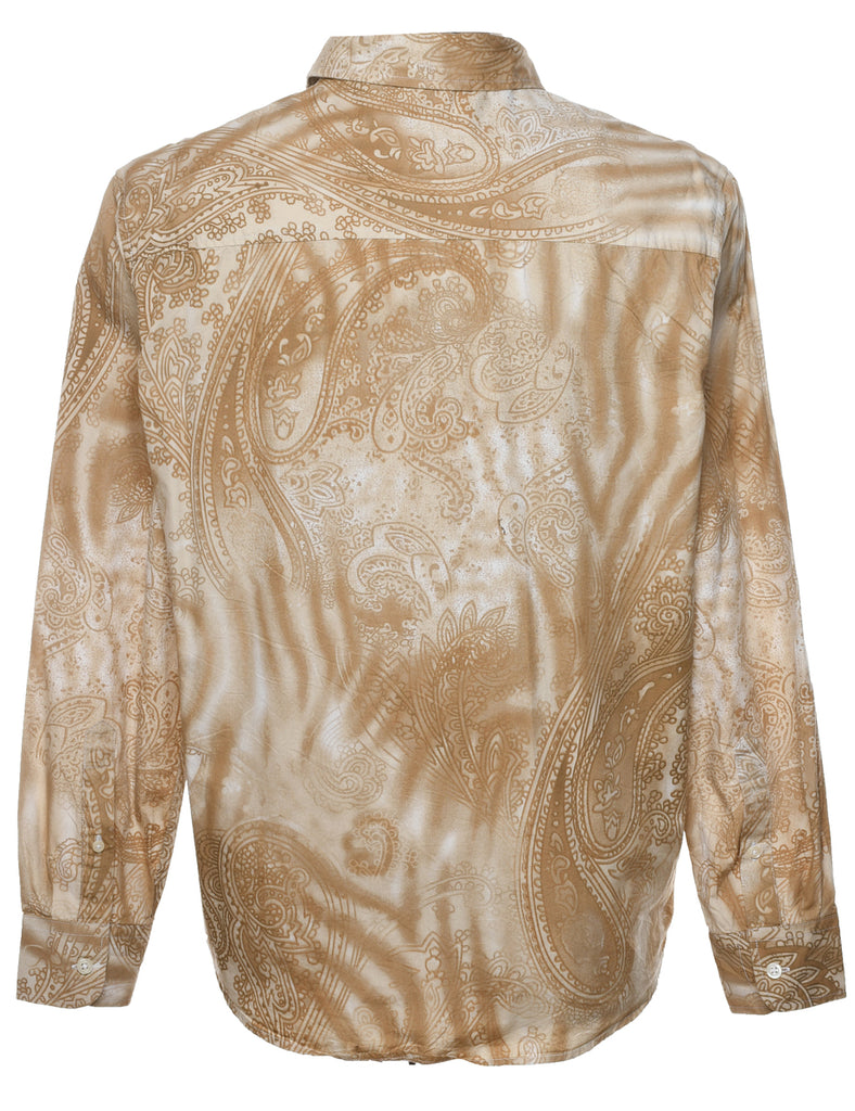 1990s Paisley Print Light Brown & White Shirt - M
