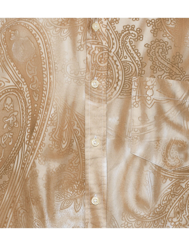 1990s Paisley Print Light Brown & White Shirt - M