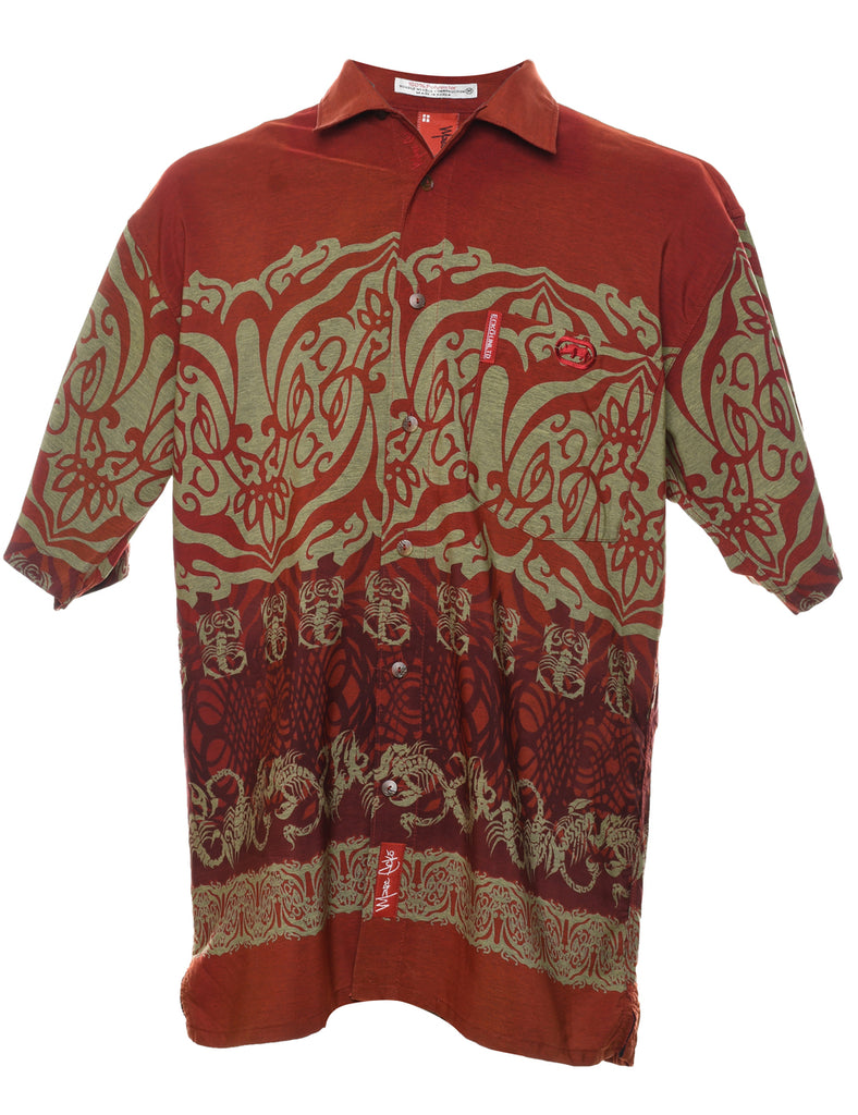 1990s Short Sleeve Light Green & Maroon Ecko Shirt - M