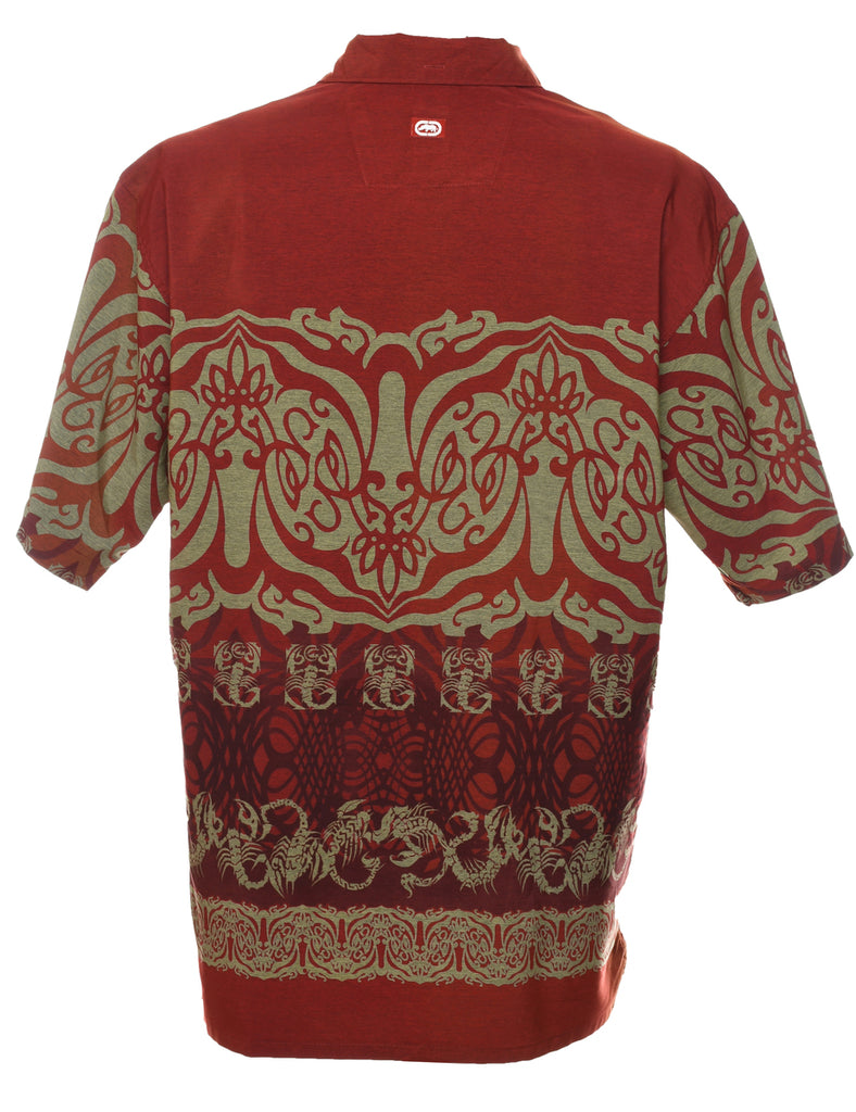 1990s Short Sleeve Light Green & Maroon Ecko Shirt - M