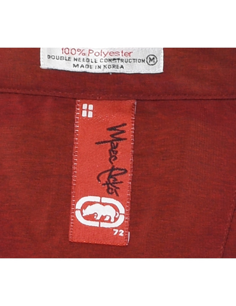1990s Short Sleeve Light Green & Maroon Ecko Shirt - M