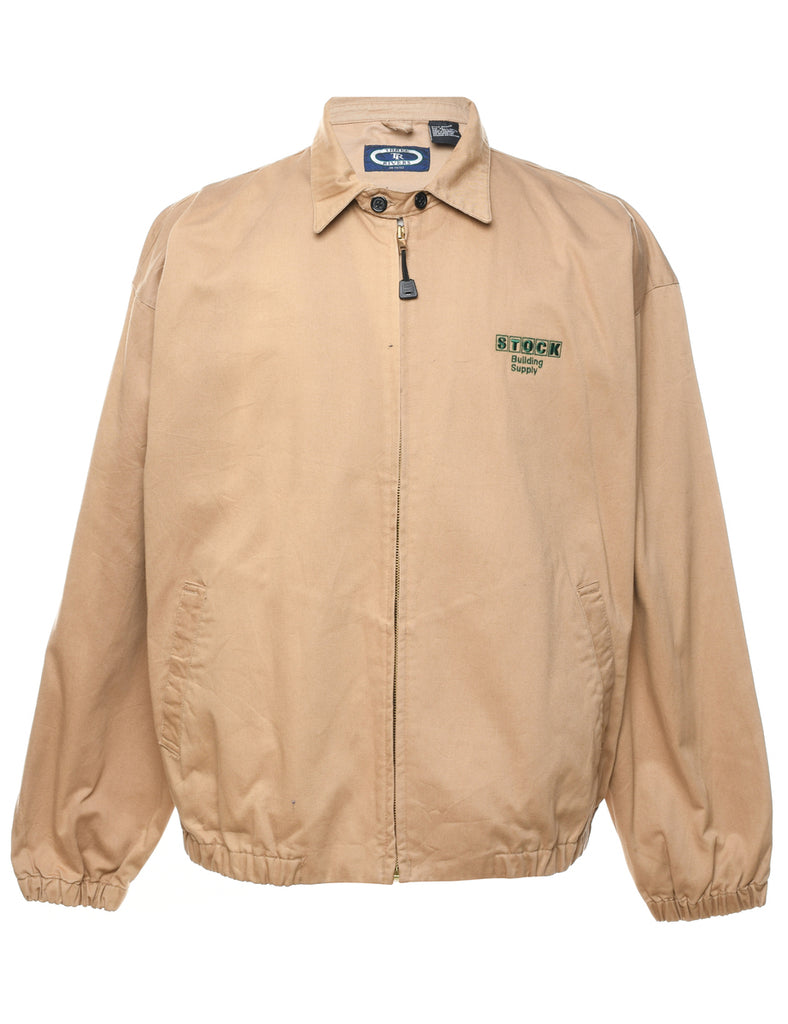 Beige Zip-Front Embroidered Jacket - XL