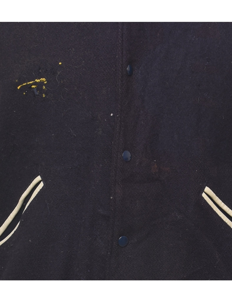 Black, Yellow & Off-White Hylanders Embroidered Varsity Jacket - L