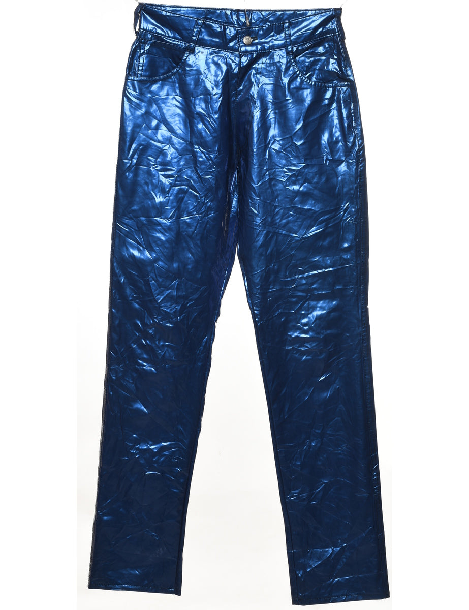 Men's Blue Metallic Shiny Trousers Blue, M Beyond Retro