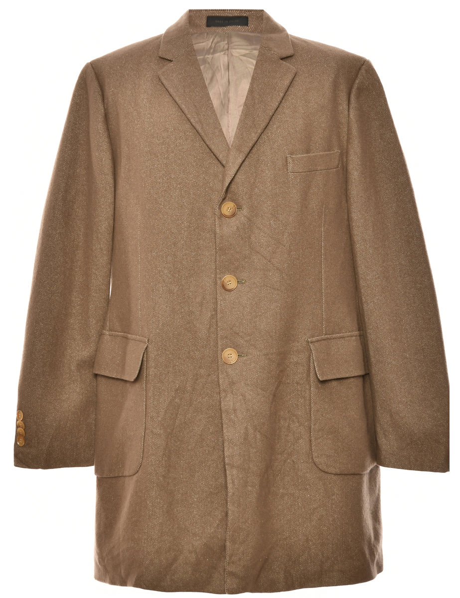 Brown Herringbone Tweed Calvin Klein Wool Coat L