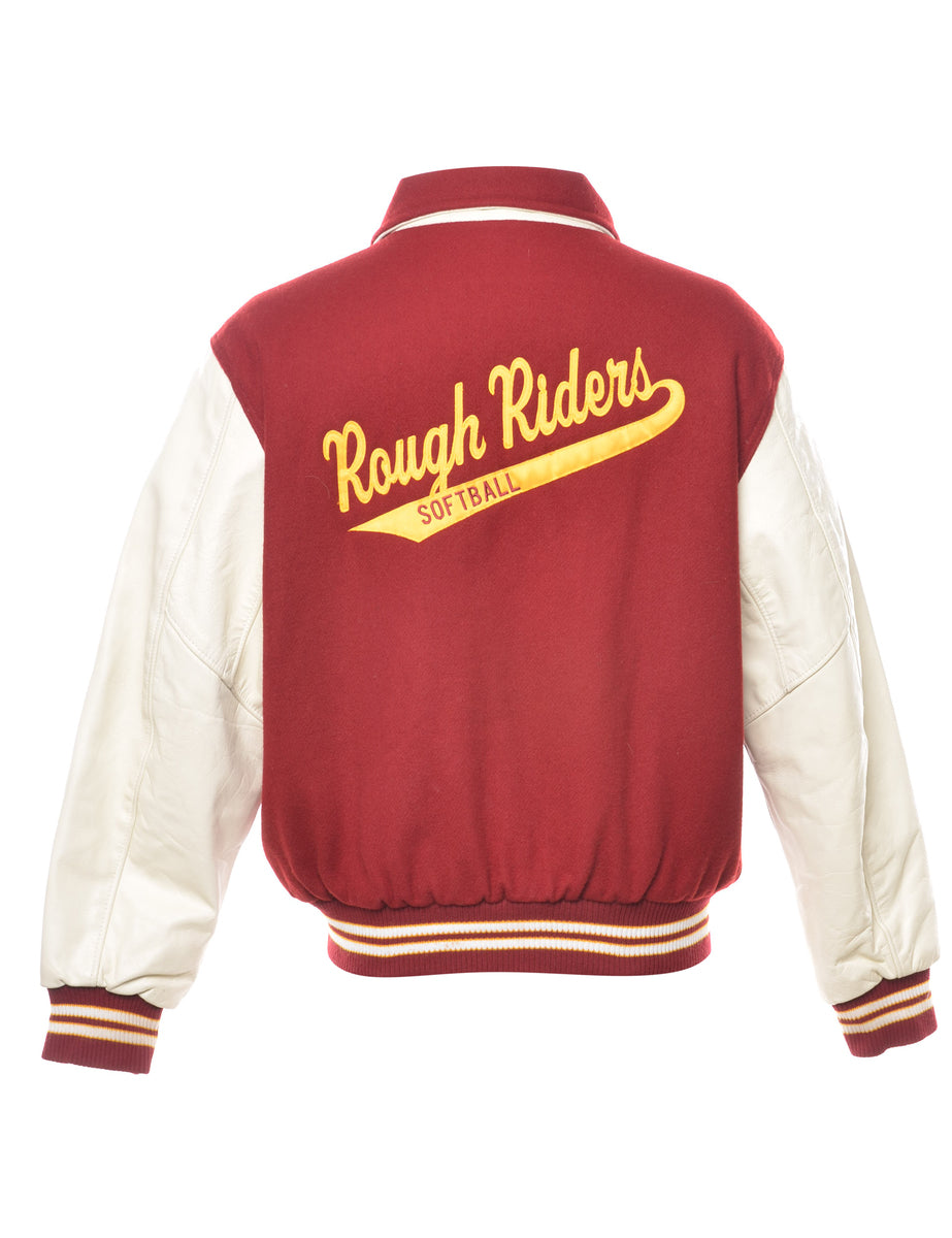Vintage Men's Burgundy & Yellow Rough Riders Varsity Jacket, M | Beyond ...
