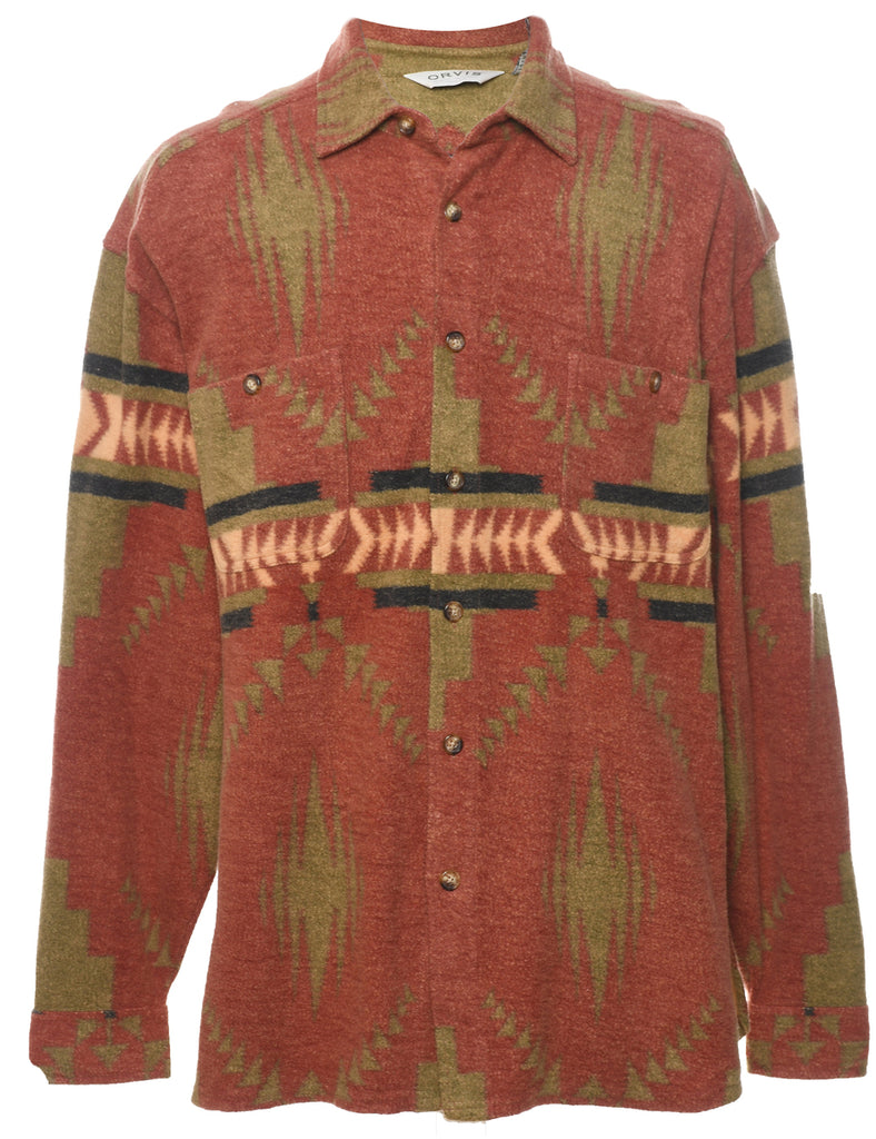 Burnt Orange & Light Green Aztec Design Shirt - M