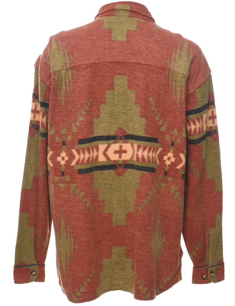 Burnt Orange & Light Green Aztec Design Shirt - M