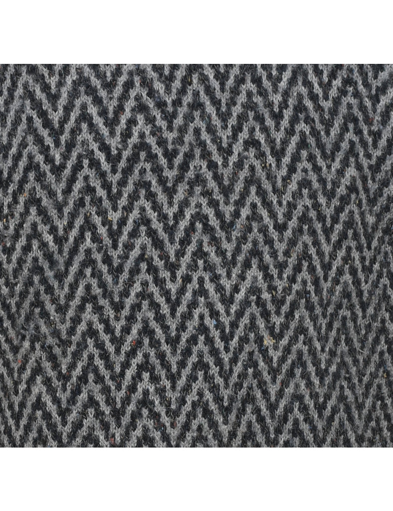 Grey Patterned Knit Jumper - M
