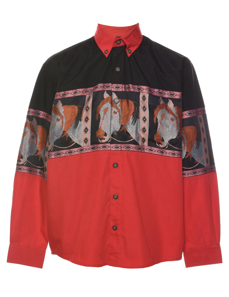 Horse Design Multi-Colour Western Shirt - S