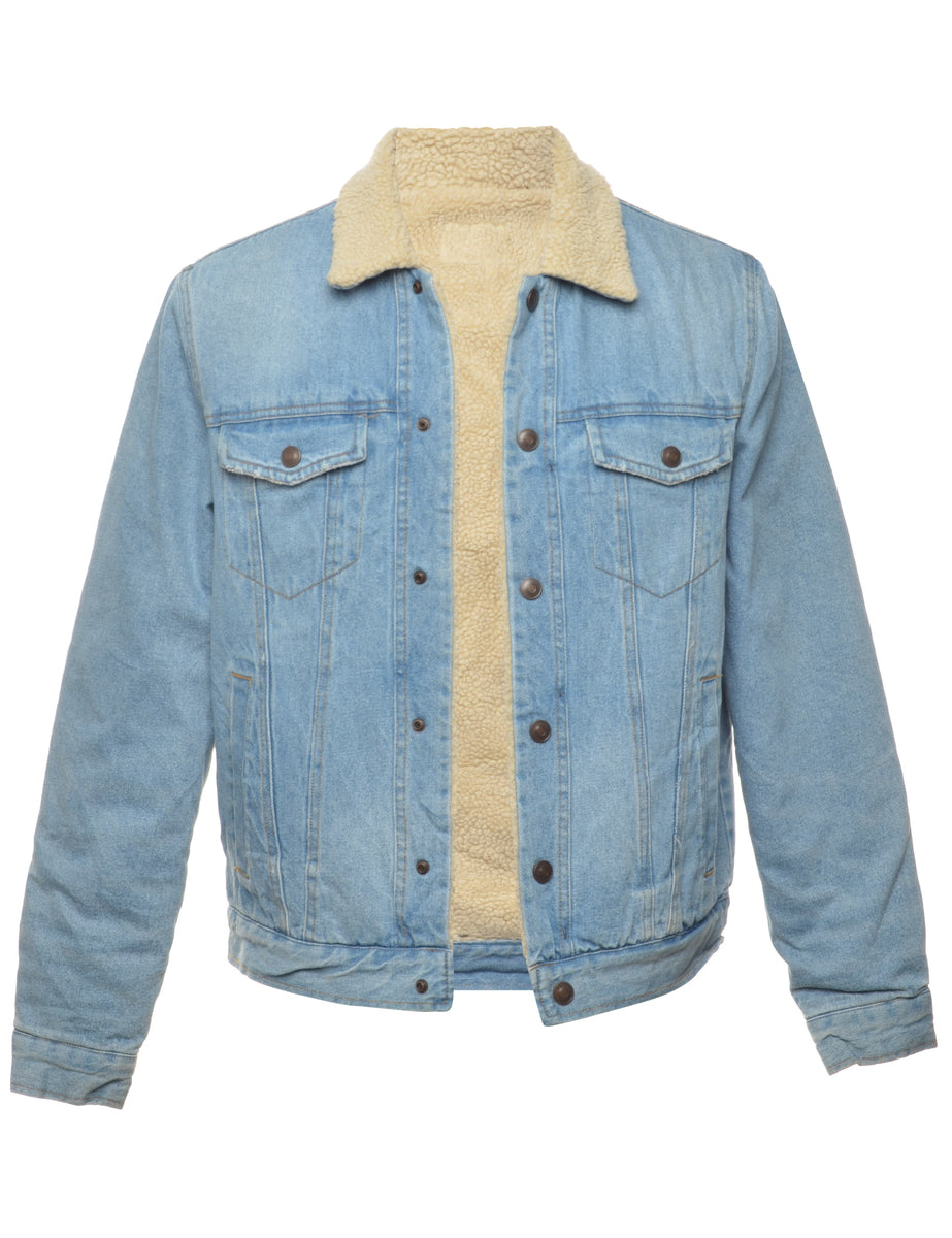 Men's Light Wash Shearling Lined Denim Jacket Denim, M Beyond Retro