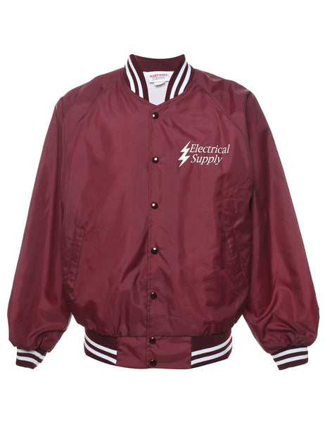 Men s Maroon White Printed Bomber Jacket Red L Beyond Retro