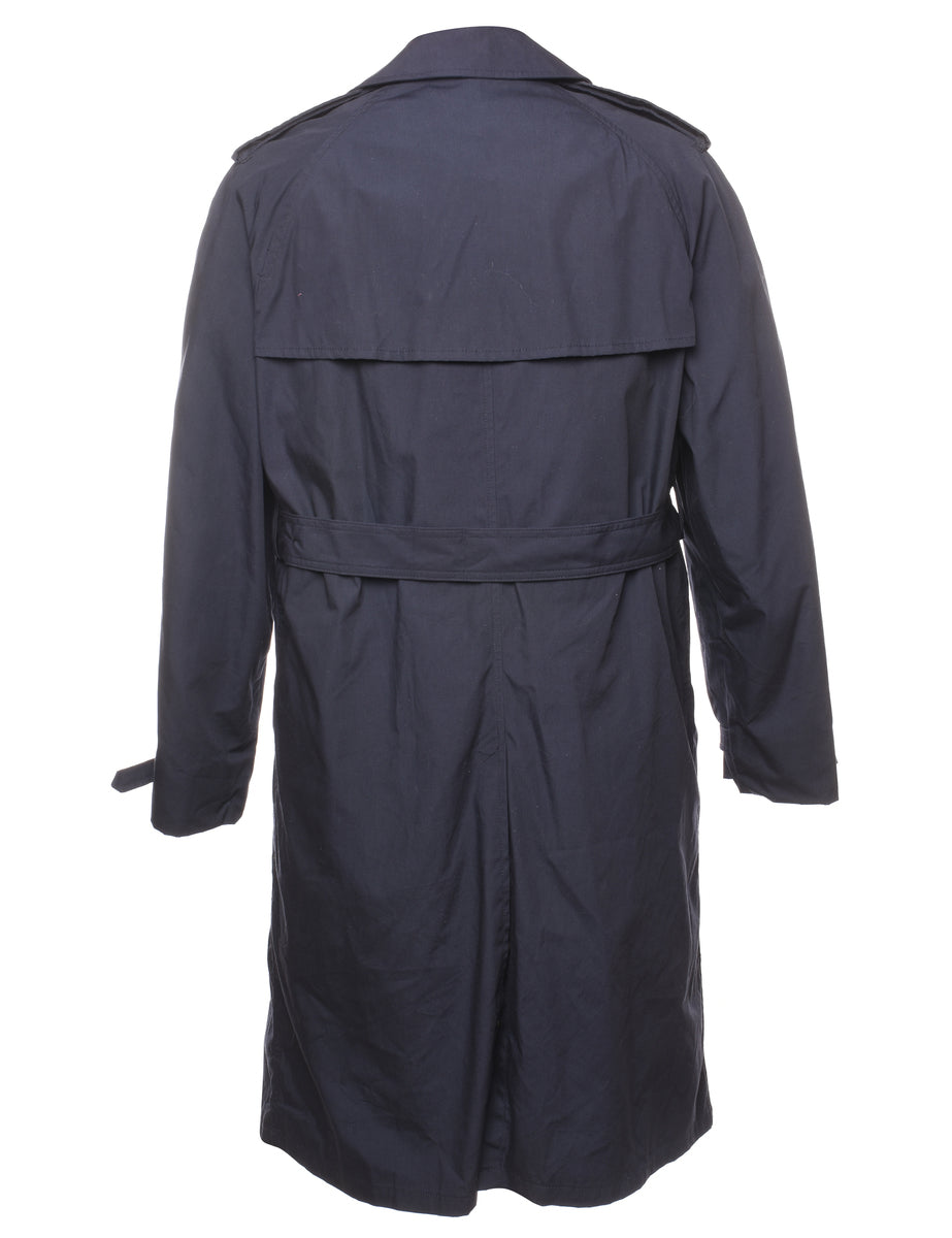 Men's Navy Double Breasted Trench Coat Blue, L Beyond Retro E00935506
