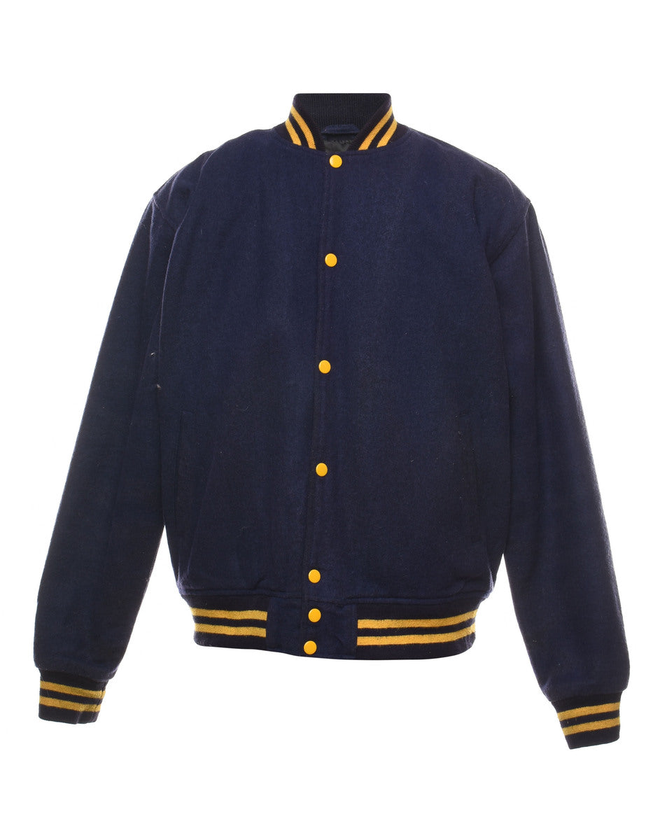 Navy blue and online yellow varsity jacket
