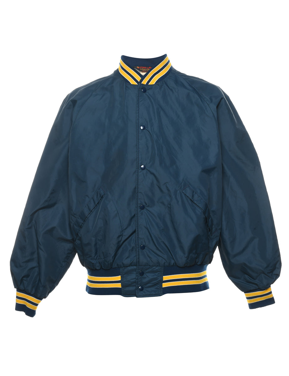Men s Navy Yellow Vintage Bomber Jacket Blue L Beyond Retro