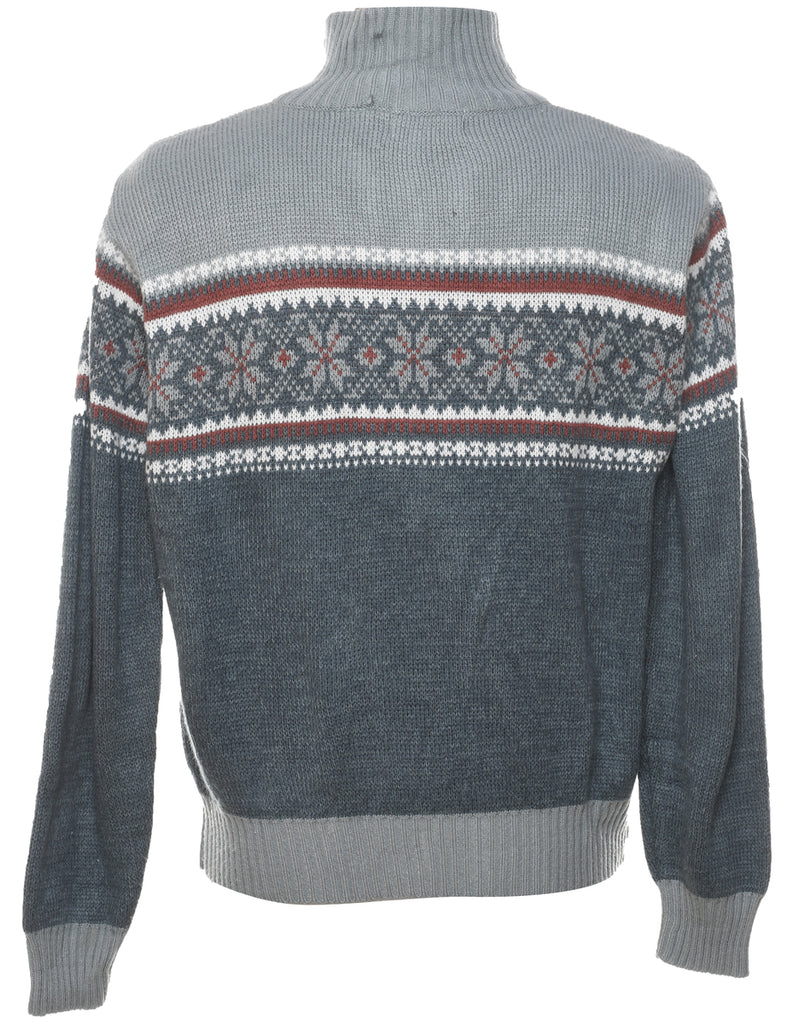 Nordic Grey Zip-Front Cardigan - M