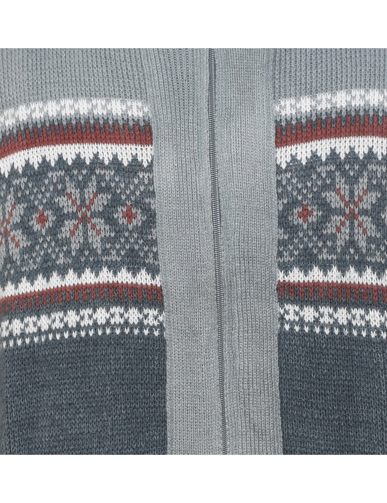 Nordic Grey Zip-Front Cardigan - M
