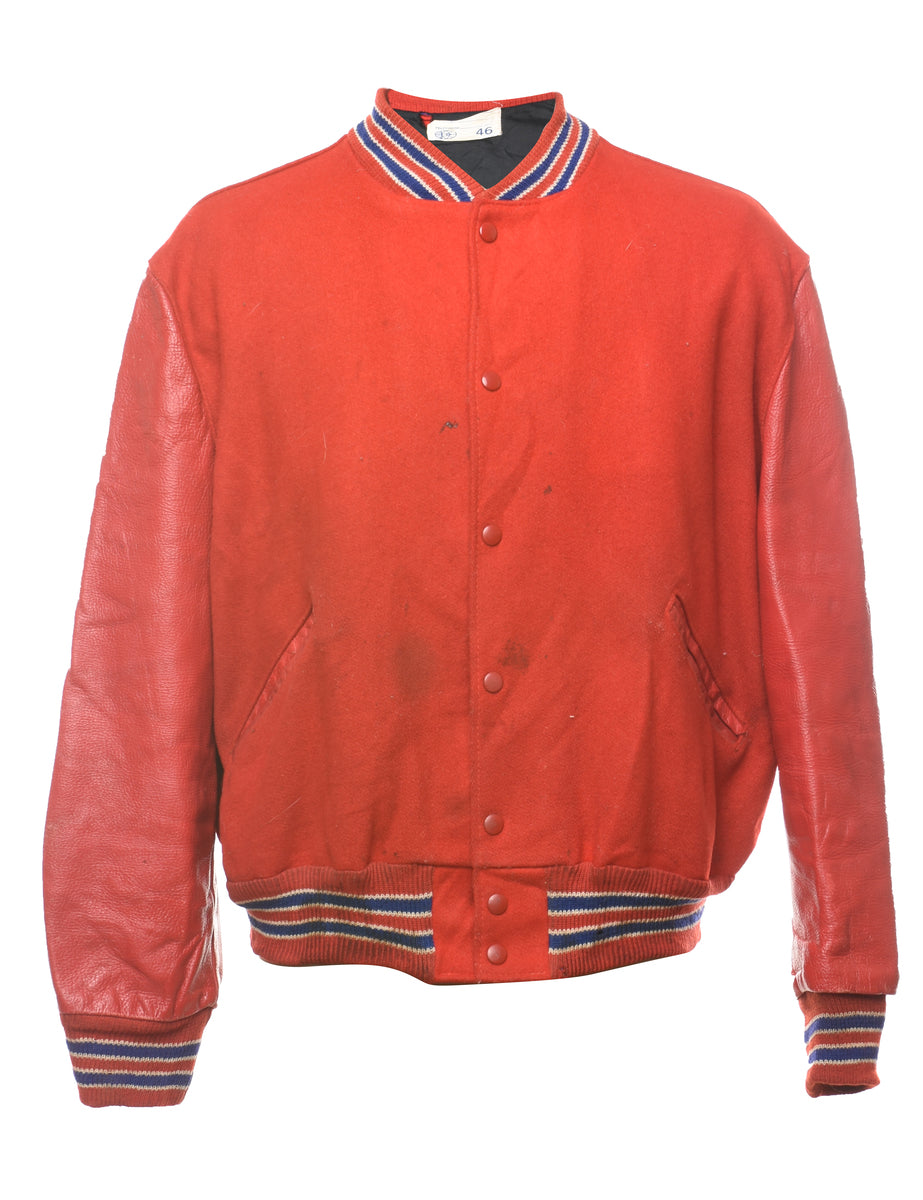 Leather Sleeves Bomber Jacket With Red Tag On Sleeve UNITED