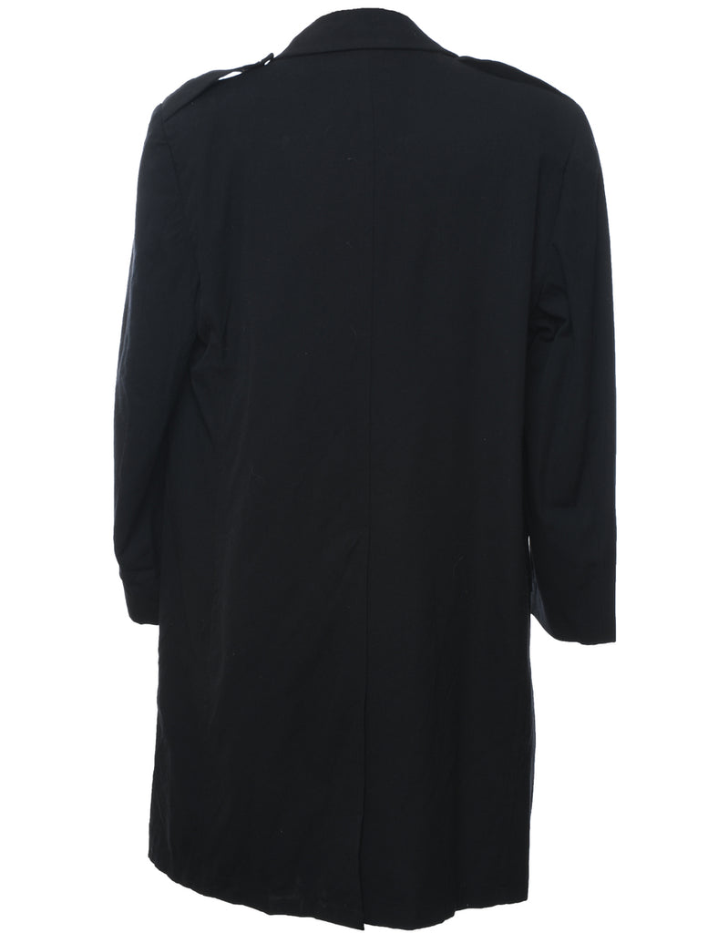 Single Breasted Black Classic Wool Coat - L
