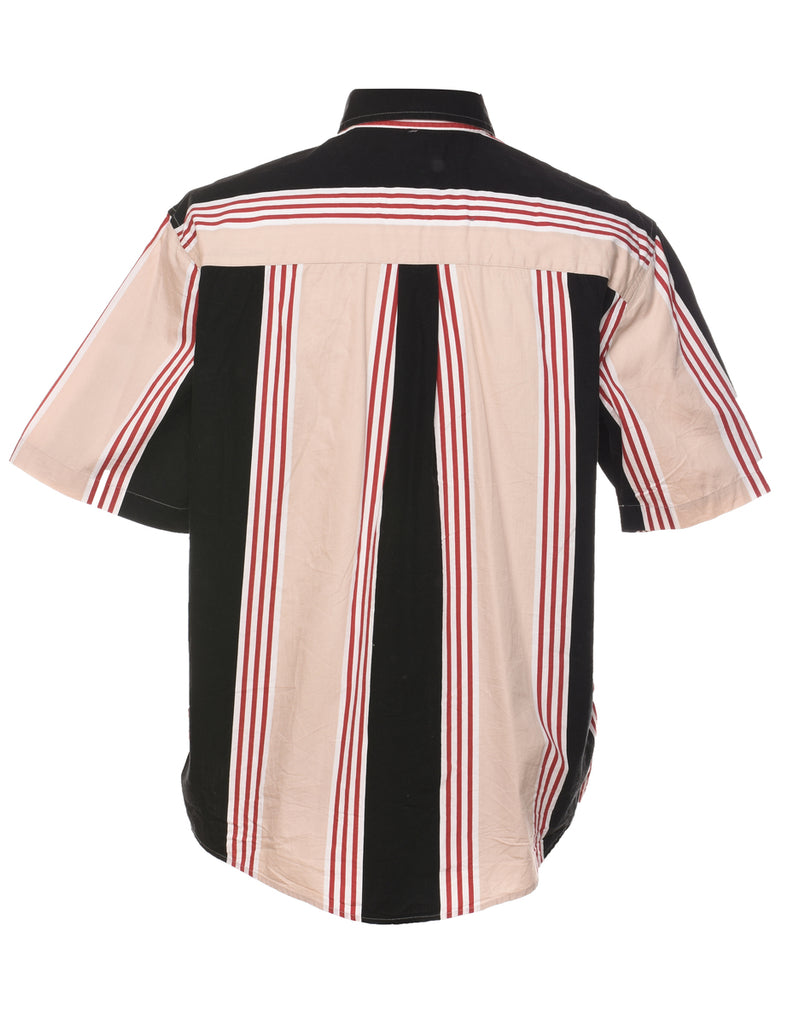 Striped Red, Black & Beige Short Sleeve Shirt - M