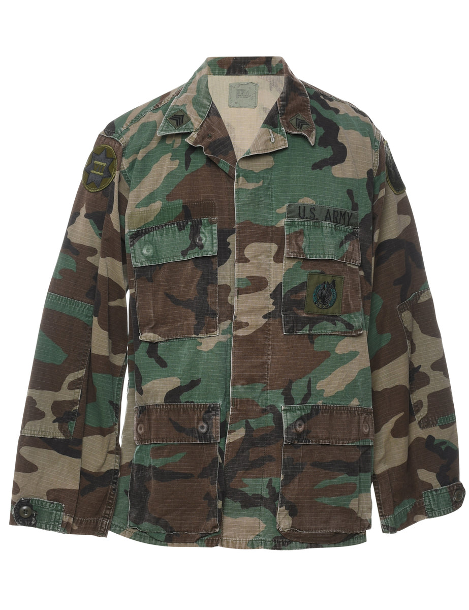 Men s U.S Army Woodland Camouflage Print Military Jacket Multi coloured M Beyond Retro