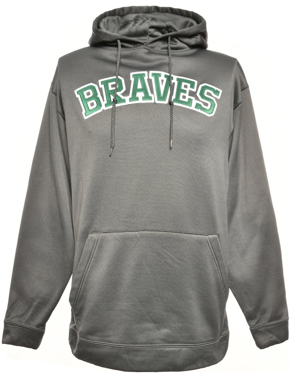 Unisex Braves Baseball Dark Grey Hooded Sports Sweatshirt Grey, L