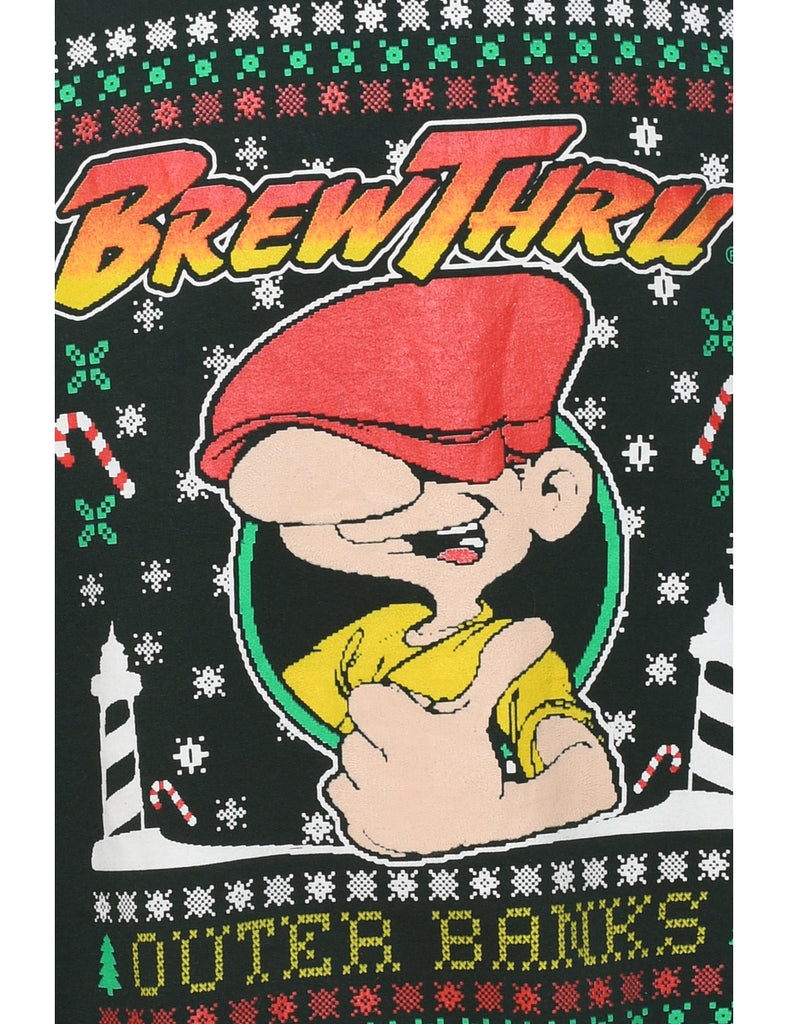 Brew Thru Multi-Colour Printed Christmas Sweatshirt - M