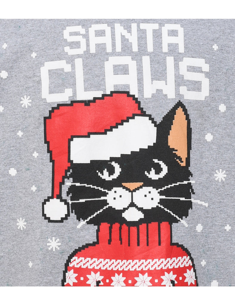 Cat Printed Christmas Sweatshirt - L