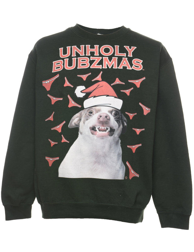Dark Green Dog Design Christmas Sweatshirt  - M