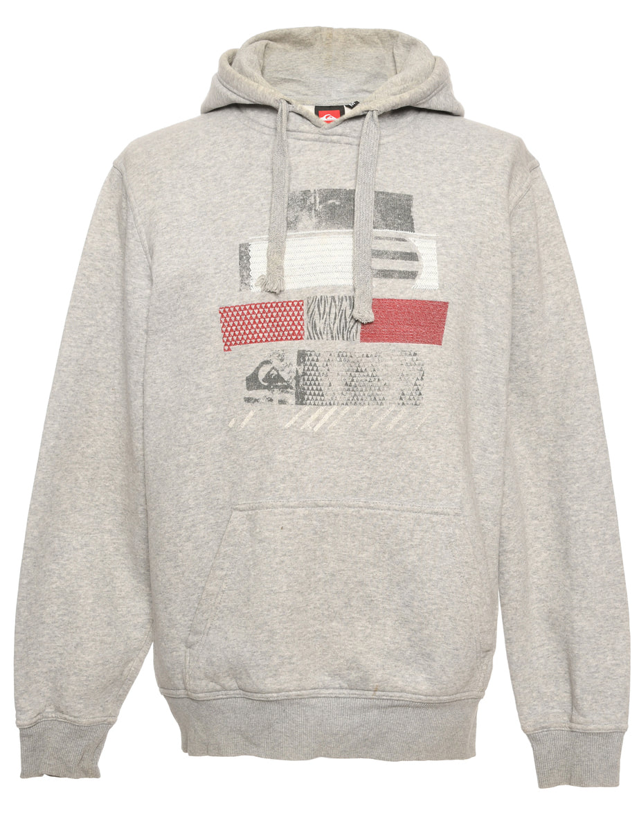 Unisex Embroidered Grey Red Printed Hoodie Grey, L Beyond Retro