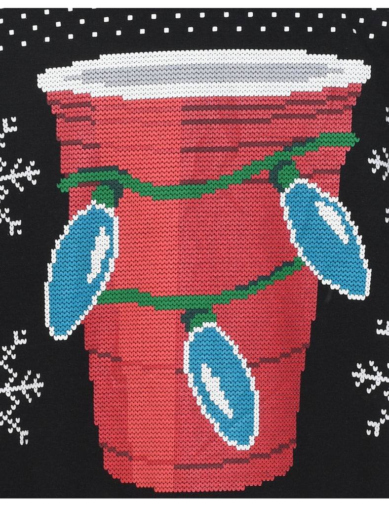 Festive Season Black Printed Christmas Sweatshirt - L