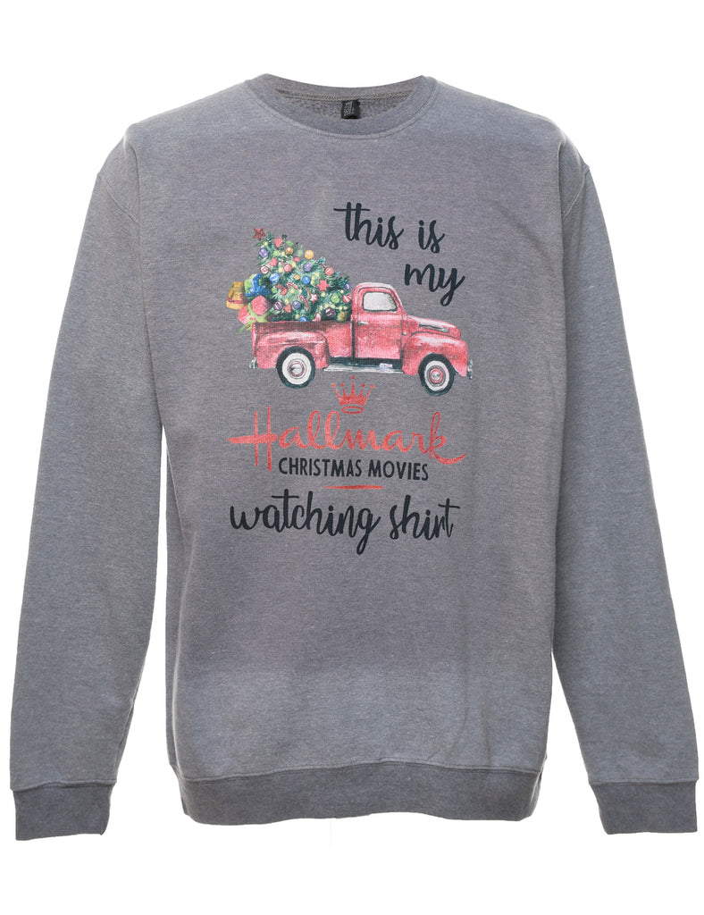 Festive Season Grey Printed Christmas Sweatshirt - M