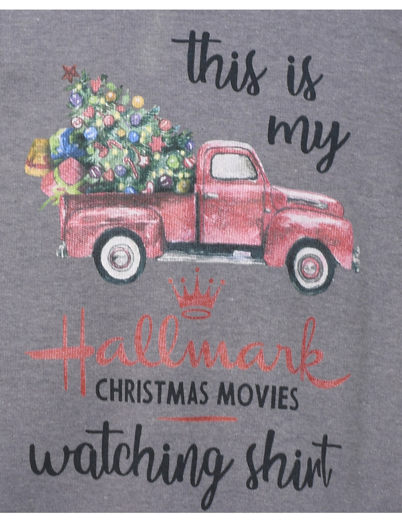 Festive Season Grey Printed Christmas Sweatshirt - M