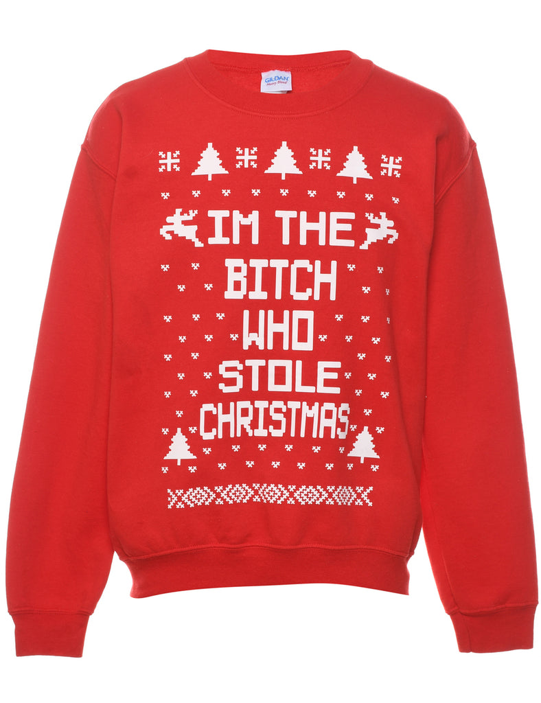 Festive Season Red & White Printed Christmas Sweatshirt - S
