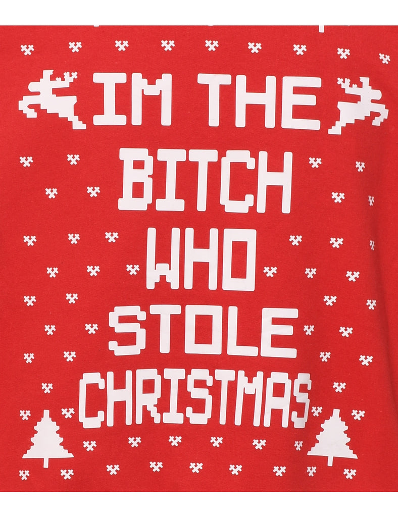 Festive Season Red & White Printed Christmas Sweatshirt - S