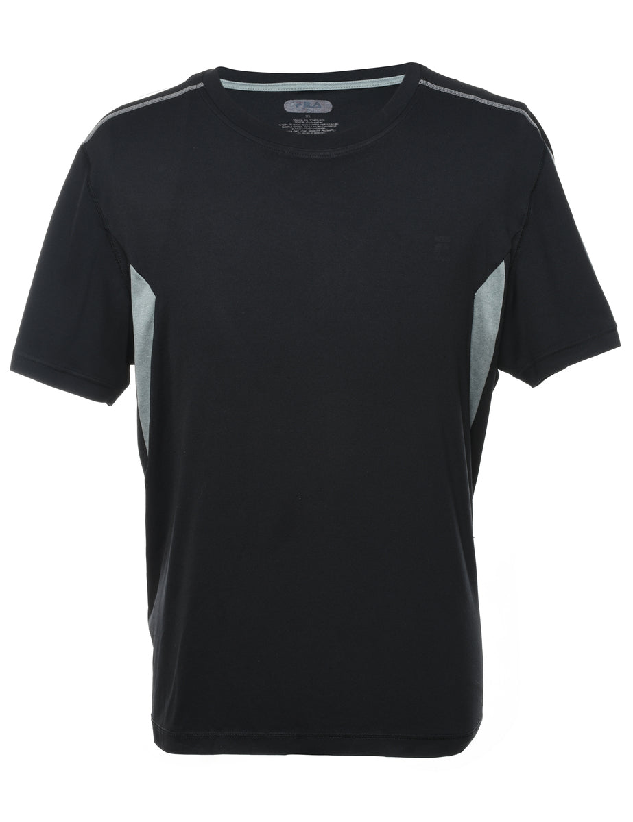 Unisex Fila Fila Black Plain Nylon T shirt Black XL Beyond Retro