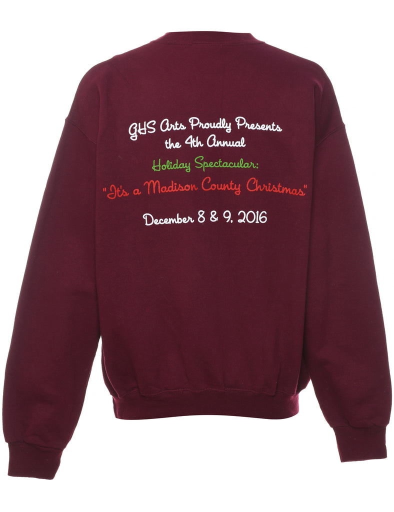 Maroon Printed Festive Season Christmas Sweatshirt - M