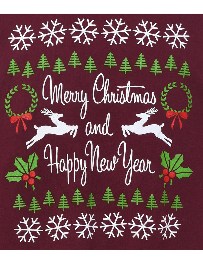 Maroon Printed Festive Season Christmas Sweatshirt - M
